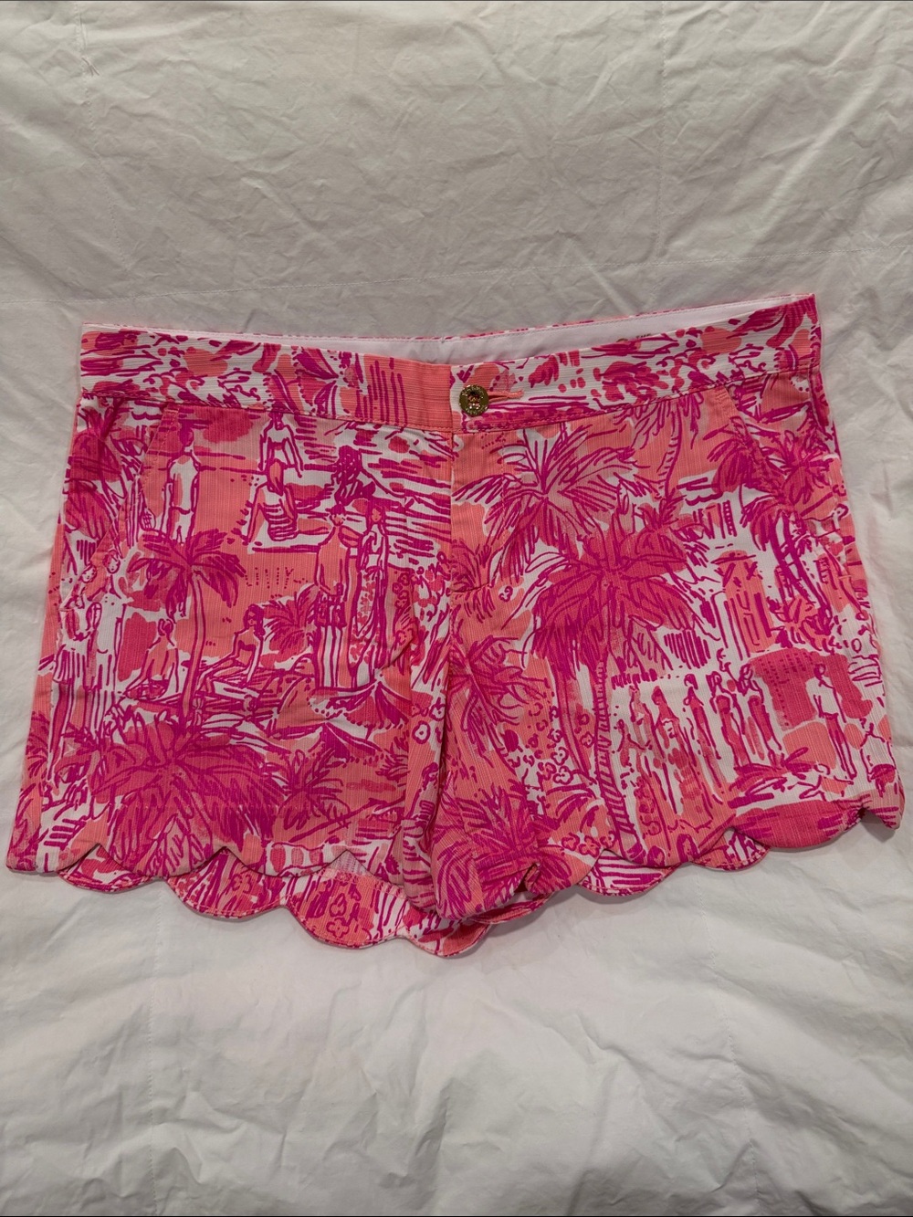 Lilly Pulitzer Hot Pink Palm-Print Scalloped Hem Shorts